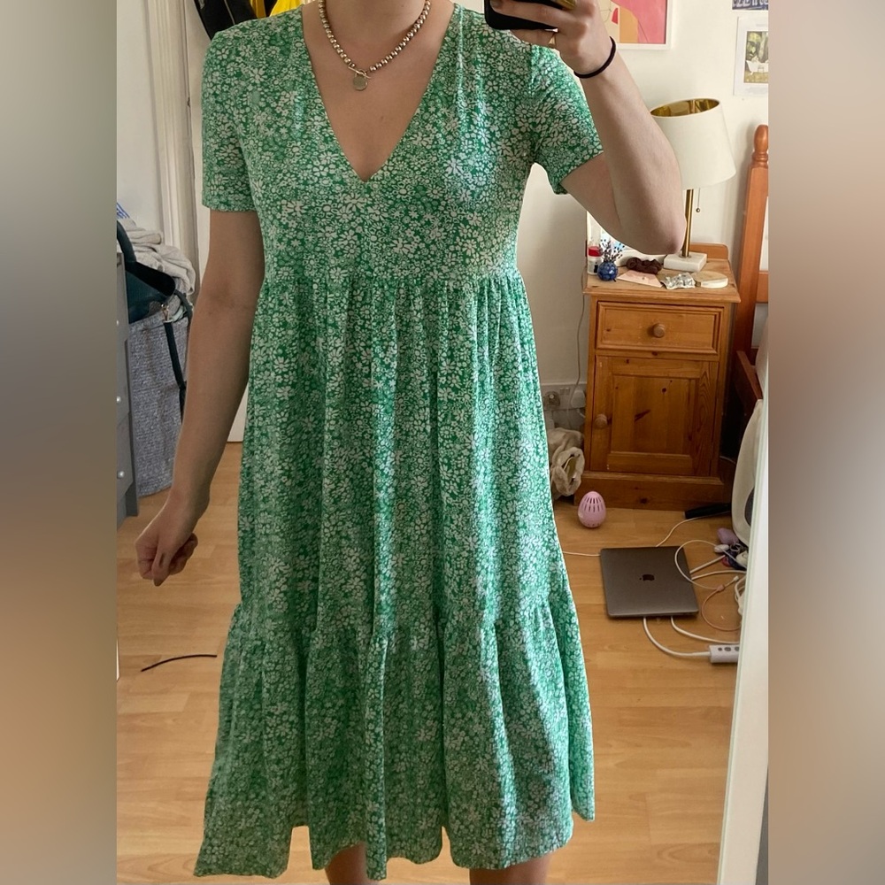 Green Floral Tiered Zara Midi Dress